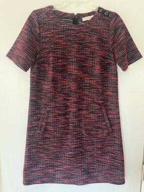 LOFT Black and Pink Tweed Shift Dress